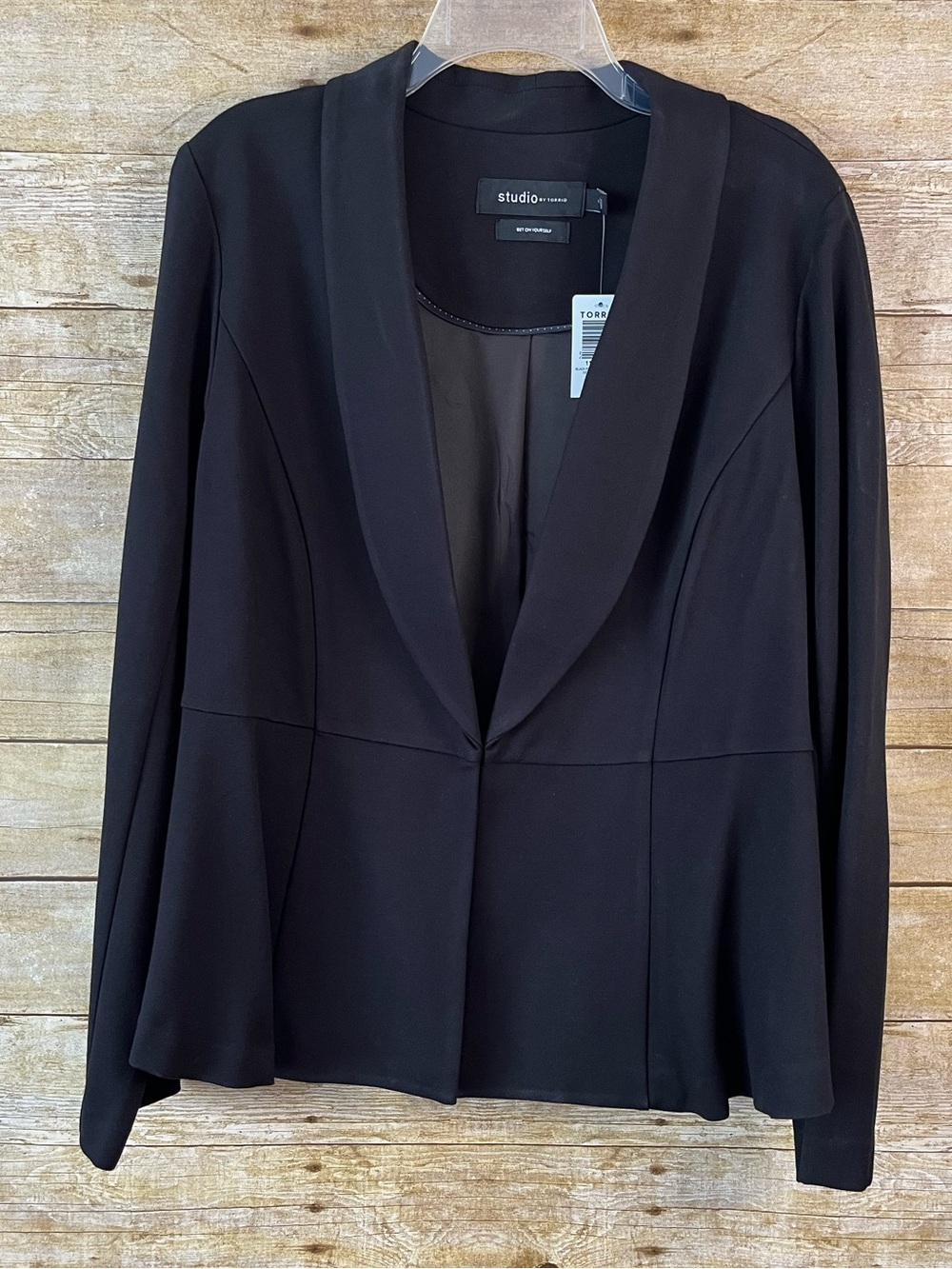 Studio by Torrid Black Ponte Stretch Uptown Peplum Shawl Collar Blazer 2X NWT